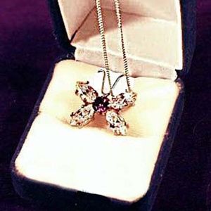 1 CARAT AMETHYST & 4 CARATS T.W. CUBIC ZIRCONIA BUTTERFLY NECKLACE, STERLING